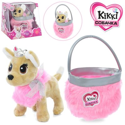 5703, 3481 - Собачка Кикки принцесса с короной, в розовой меховой сумочке
