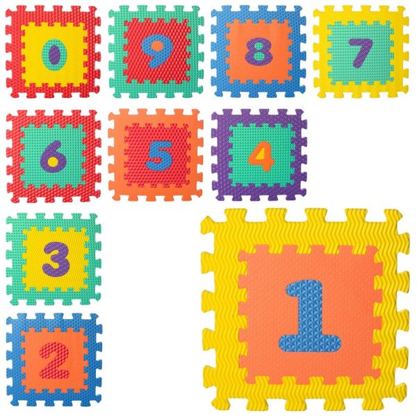 Metr+ 5731 - Дитячий килимок Мозаїка Пазл для підлоги Масажний Цифри EVA, 10 деталей, 6 текстур