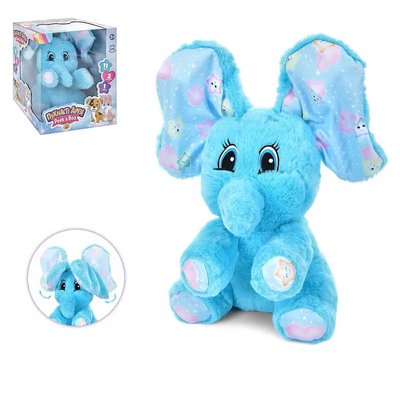 Limo Toy M 5707 - Блакитний Слон "Пухнасті друзі" грає в хованки вушками - інтерактивна м'яка іграшка для малюків