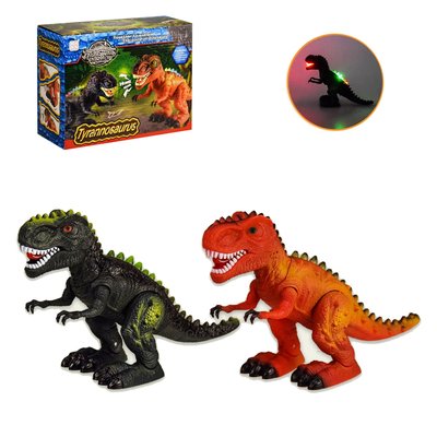 3305 - Игрушка динозавр Тиранозавр 30 см ходит, звуковые и световые эффекты, 2 цвета