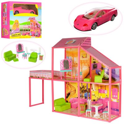 Metr+ 6981 - Дом Большой двухэтажный для кукол с мебелью и аксессуарами, машина для куклы барби