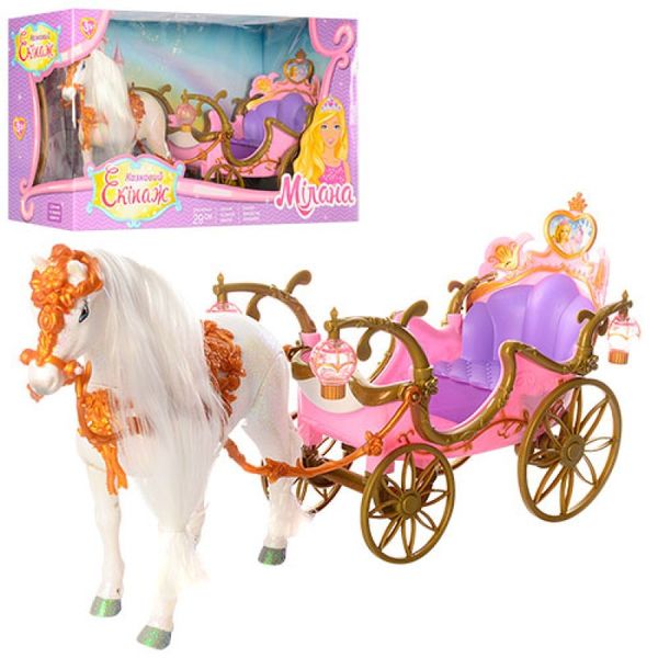 209 - Подарунковий набір з каретою і конем рожева, карета, кінь ходить, 209