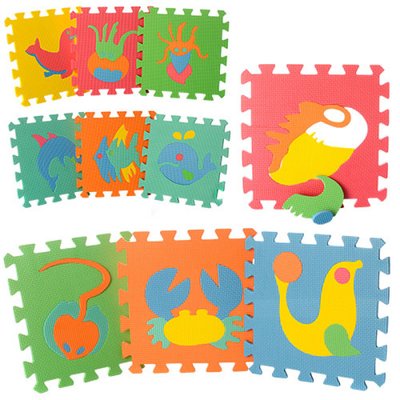 М 0388 - Дитячий килимок Мозаїка Пазл для підлоги М 0388 морські мешканці, 10 деталей, паковання 29х29х8 см