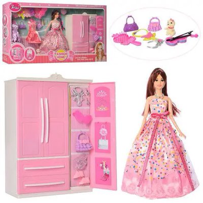JX200-95 - Большой подарочный набор Гардероб - шкаф для куклы, платье, аксессуары, кукла