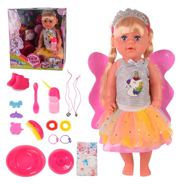 Limo Toy BLS008A - Пупс з волосям - лялька Сестричка з короною і крилами, коліна шарнірні, п'є — пісяє