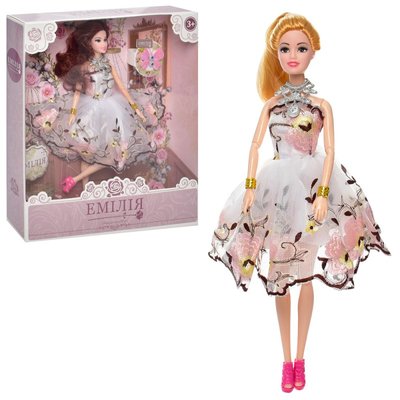 Limo Toys 4672 - Очаровательная кукла Эмили шарнирная в роскошном вечернем белом платье с цветами