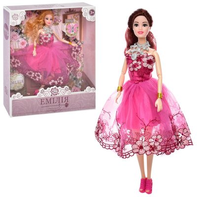 Limo Toys 4674 - Модная кукла Эмилия шарнирная в очаровательном вечернем розовом платье с вышивкой цветов