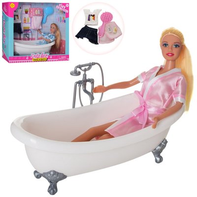 Defa 8444 - Меблі для ляльки - ванна кімната, лялька у ваній на ніжках, душ, додатковий одяг