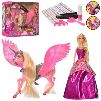68269 - Ігровий набір - лялька - принцеса та єдиноріг з крилами + набір для гри в перукаря