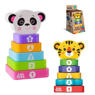 Kids hits KH20 - Пирамидка для малыша деревянная в виде мишка Панда или Тигр, Kids hits детские пирамидки