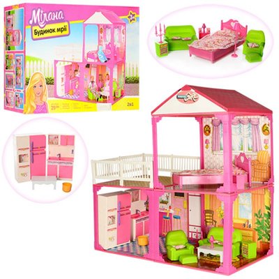Metr+ 6982 - Будинок двоповерховий для ляльок типу барбі 16-29 см, меблі (спальня, кухня, вітальня)