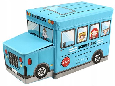 BT-TB-0011 - Корзина (органайзер) для игрушек - пуфик Школьный автобус (микс цветов) 2 в 1, BT-TB-0011