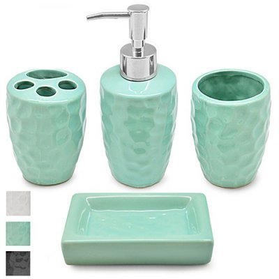 R30154 - Набор для ванной комнаты из 4 предметов, диспенсер для мыла, керамика (фактура), R30154