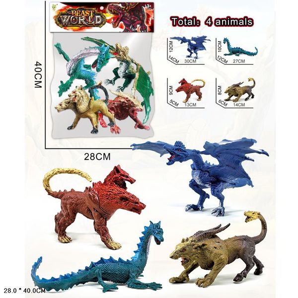 927 - Набір фігурок фантастичні тварини, дракони (4 штуки, мікс кольрів)