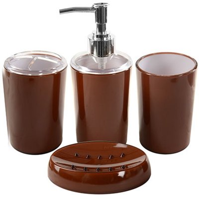 H12210 - Набор для ванной комнаты из 4 предметов, диспенсер для мыла, керамика (коричневая), H12210