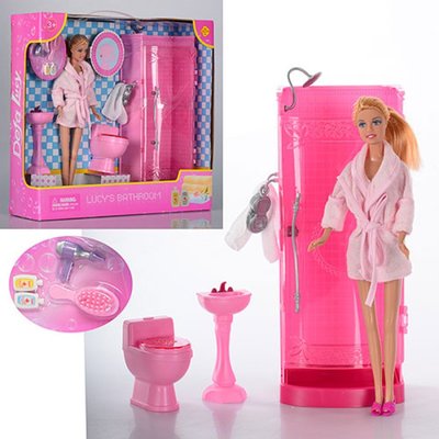 Defa 8215 - Меблі для ляльки барбі — ванна кімната, душ, туалет, умивальник, серія ляльок Дефа