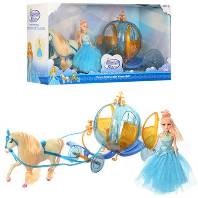 260A - Подарочный набор Карета с лошадью и куклой голубая 41 см, кукла 14 см