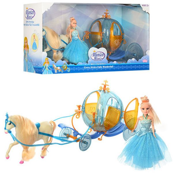 260A - Подарунковий набір Карета з конем і лялькою блакитна 41 см, лялька 14 см
