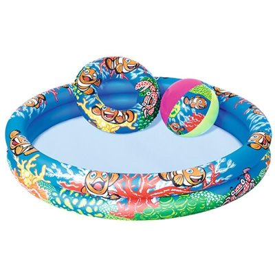 Bestway 51124 - Набір із круглого дитячого надувного басейну - 3 в 1, з морськими жителями