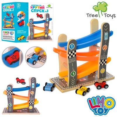2646 - Детев'яна іграшка "Крутий спуск", авто трек трюковий дерев'яний, слайдинг трек трамплін, спуск гірка.