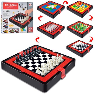 S4404-4 - Настольная игра шашки, шахматы, нарды и другие игры, набор магнитные настольные игры 6 в 1