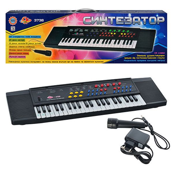 Metr+ 3738 - Синтезатор Дитячий на 44 клавіші, 8 ритмів, 8 інструментів, мікрофон, запис, від мережі