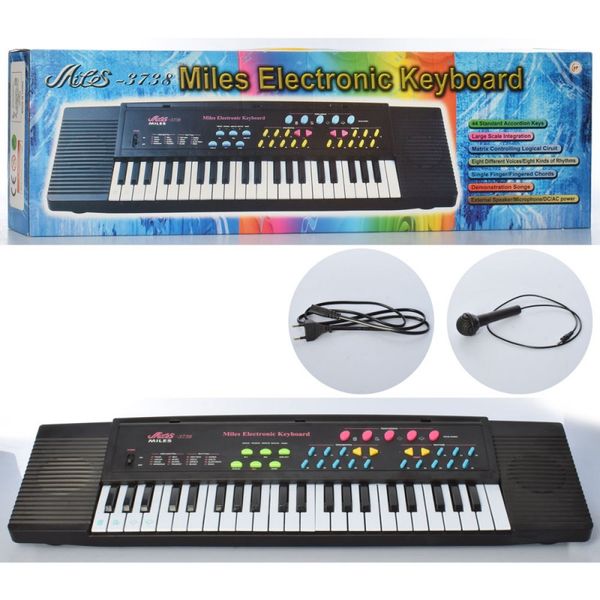Metr+ 3738 - Синтезатор Дитячий на 44 клавіші, 8 ритмів, 8 інструментів, мікрофон, запис, від мережі