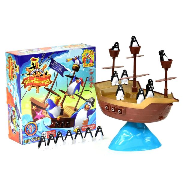 Fun Game 7228 - Настольная игра для малышей на баланс "Пингвинопад", пингвины на корабле