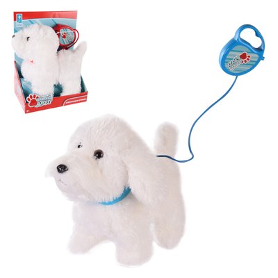 Країна іграшок 8202 - Собачка біла гуляє на повідку, іграшковий вихованець цуценя болонка ходить, гавкає