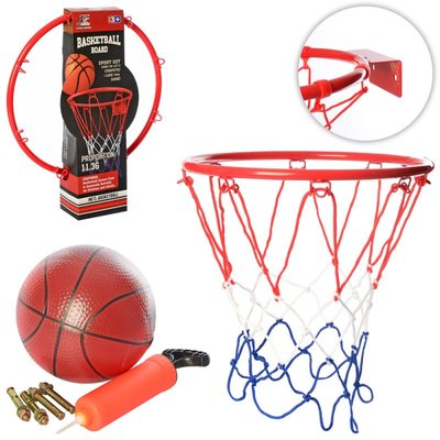 MR 0166 - Баскетбольное кольцо 32 см металл, Набор для игры в баскетбол (мяч, кольцо, насос).