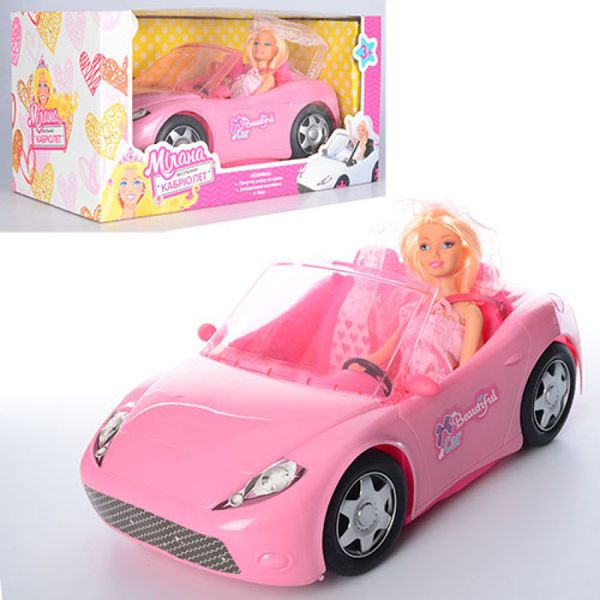 925-179, K877 - Машина Кабріолет рожевий 33 см для ляльки з лялькою наречена, 3 види