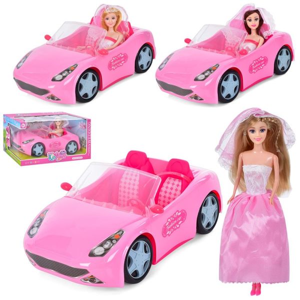 925-179, K877 - Машина Кабріолет рожевий 33 см для ляльки з лялькою наречена, 3 види