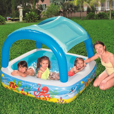 Bestway 52192 - Детский надувной бассейн для малышей по типу гриб с навесом - крышей, 147-147-122 см, bestway 52192