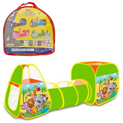 Metr+ MR 0648 - Палатка детская игровая большая с туннелем 2 палатки «Зоопарк» и рисунками с животными