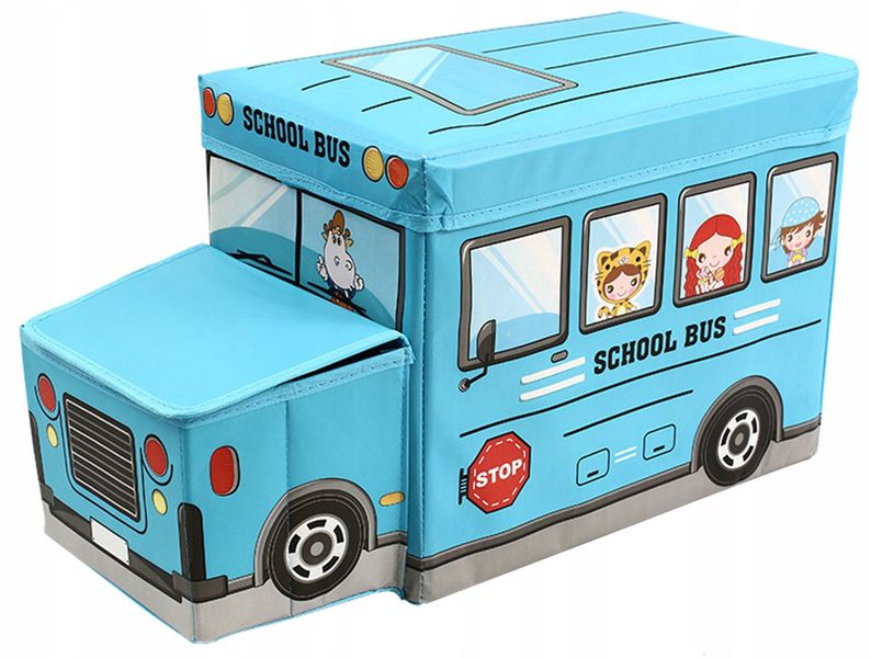 01364, 17001 - Кошик (органайзер) для іграшок — пуфик Шкільний автобус (мікс кольорів) 2 в 1.