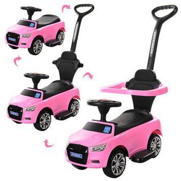 Bambi M 3503B-8 - Каталка толокар для девочки розовый с ручкой 2 в 1, подставка для ног, музыка, свет, Bambi M 3503B-8