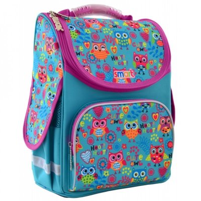 555930 - Ранець (рюкзак) — каркасний шкільний для дівчинки бірюза — Кумедні Сови, PG-11 Smart 555930