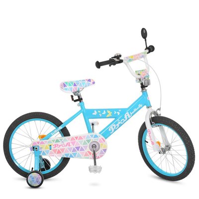 Y18133 - Детский двухколесный велосипед для девочки PROFI 18 дюймов, цвет голубой с розовым, Y18133 Butterfly