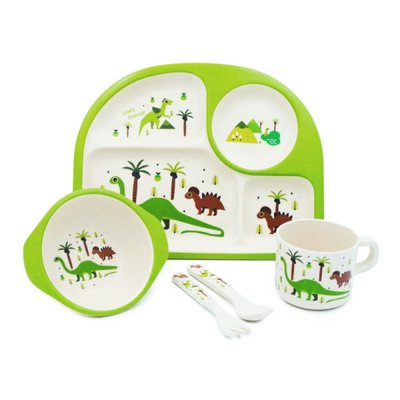 2773 - Набор посуды для детей из бамбукового волокна Динозавры, бамбуковая посуда для мальчика, Bamboo Fibre kids set