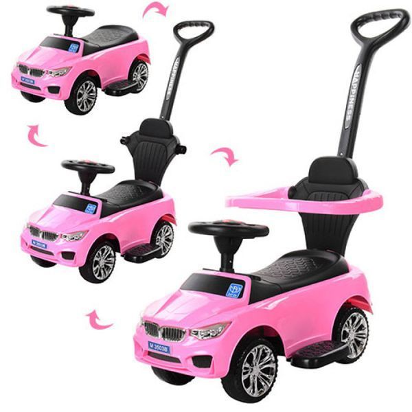 Bambi M 3503B-8 - Каталка толокар для дівчинки рожевий з ручкою 2 в 1, підставка для ніг, музика, світло, Bambi M 3503B-8