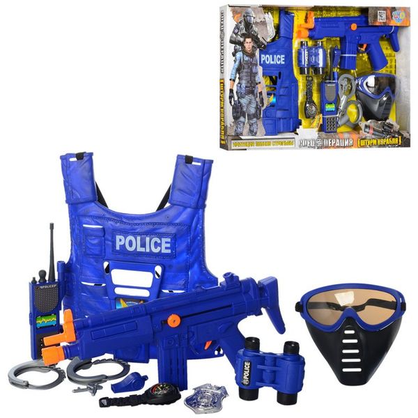 Дитячий ігровий Набір поліції (спецназ), бронежелет, маска, автомат, годинник, рація 34290, 33530