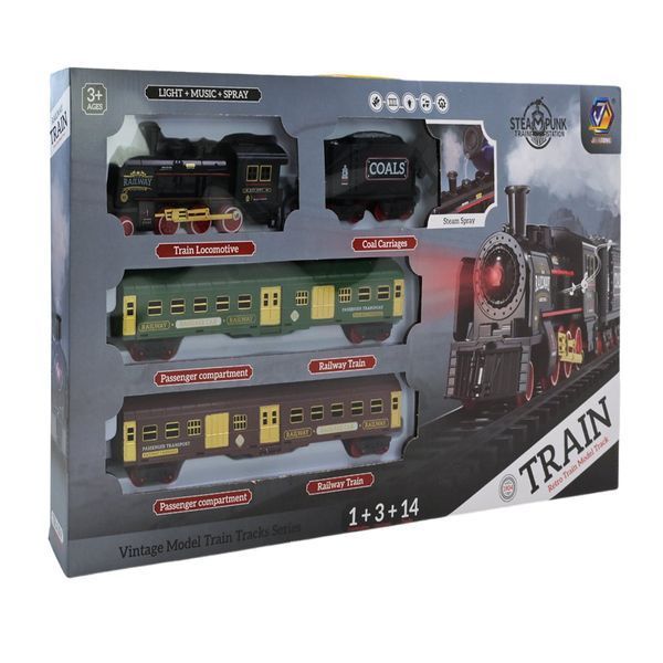 MiC 652-X23 - Детская игрушка Железная дорога в классическом Ретро стиле - поезд паровоз, свет, звук, дым