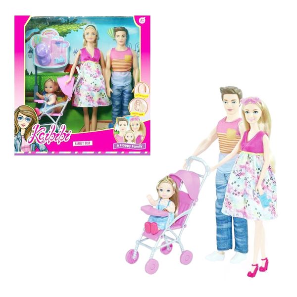 MiC WG147 - Набір ляльок сім'я на прогулянці - лялька вагітна, тато кен, дитина донька і пупс, коляска