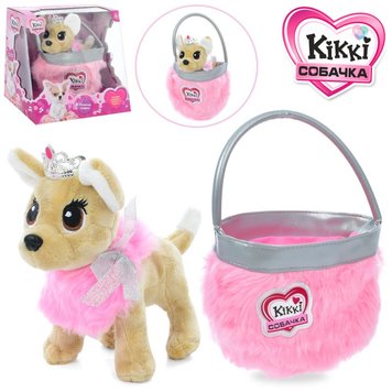 5703, 3481 - Собачка Кіккі принцеса з короною, в рожевій хутровій сумочці