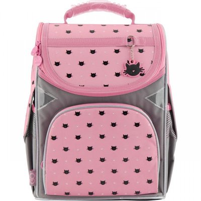 Ранец (рюкзак) - каркасный школьный для девочки - Кот (Котик), стильный серо - розовый, GO18-5001S-5 GO18-5001S-5