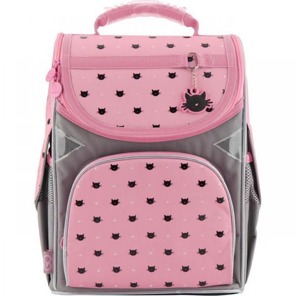 GO18-5001S-5 - Ранец (рюкзак) - каркасный школьный для девочки - Кот (Котик), стильный серо - розовый, GO18-5001S-5