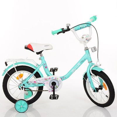 L1484 - Дитячий двоколісний велосипед для дівчинки PROFI 14 дюймів колір м'яти Flower L1484