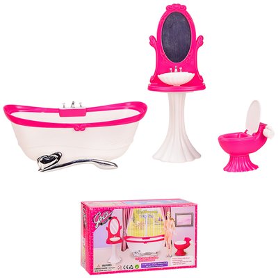 3013 - Мебель для куклы барби Ванная комната - ванная, умывальник, унитаз, аксессуары.