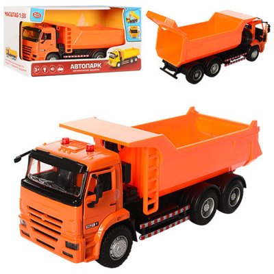 Автопарк 9621 АB - Самоскид вантажівка помаранчевих 21 см модель масштаб 1:38, звук, світло, інерція, двері відкриваються, Автопарк 9621 АВ