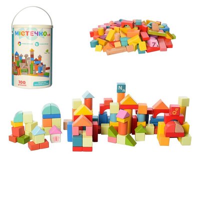 Дерев'яний конструктор для малюків кубики Містечко 100 деталей 2358
